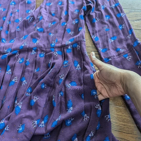 Free People Tegan Floral Purple Long Sleeve Keyhole Mini Dress Boho Hippie Fairy - Picture 9 of 16